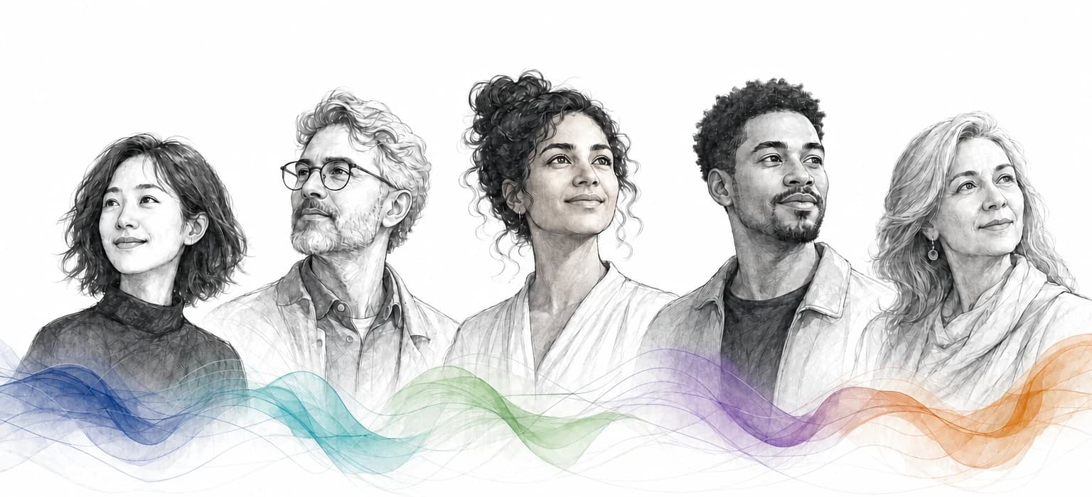 Five illustrated Orchestero AI assistants connected by colorful vellum signals
